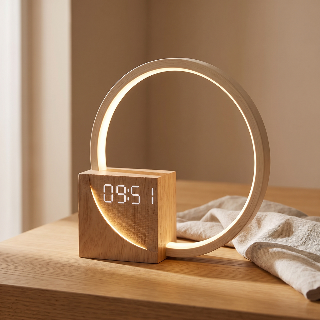 Lunara lamp detail on warm oak