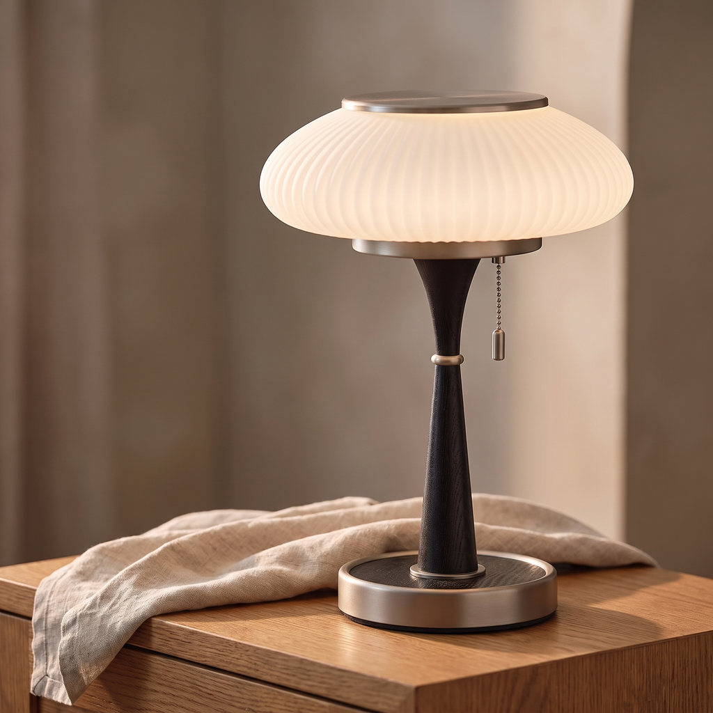 Brontea lamp detail on warm oak