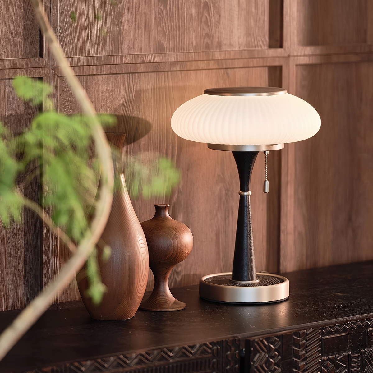 Brontea mushroom dome table lamp on a pure white background